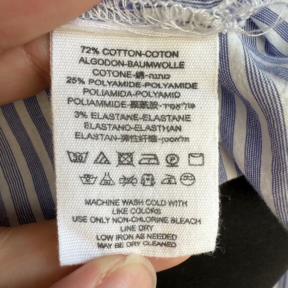 Free people blue and white striped off the shoulder button up  crop top - size S - Picture 11 of 11